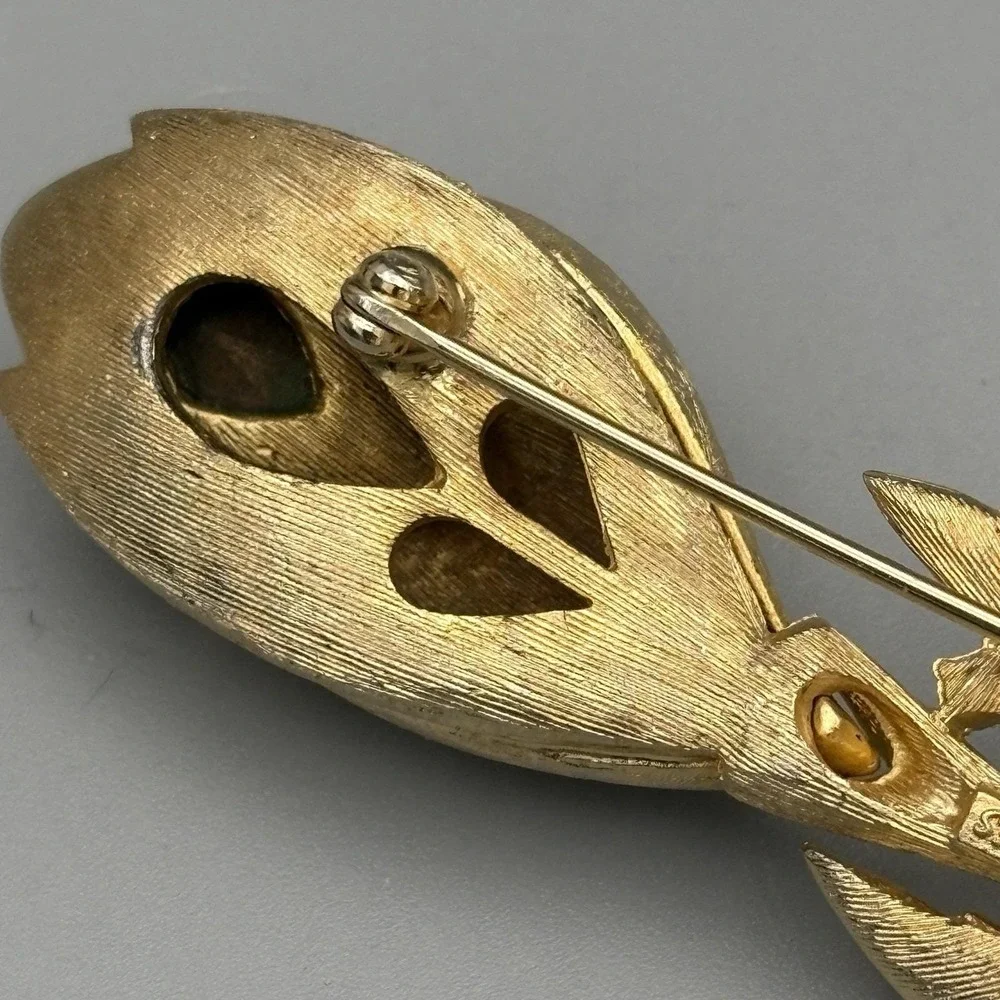 Vintage Francois Coro Brooch Tulip Flower Pin Goldtone Red Stone MCM